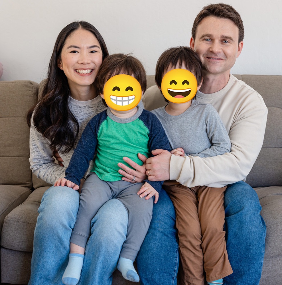 DoodleMate's founders, Jesse and Josephine, at home on the couch with their two kids